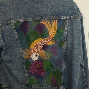 Hand painted GAP Denim jacket with a Koi pond scenery.